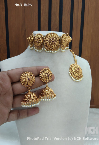 Indian Jewellery Gold Ruby Polki Choker Indian Jewellery  Selvi Set