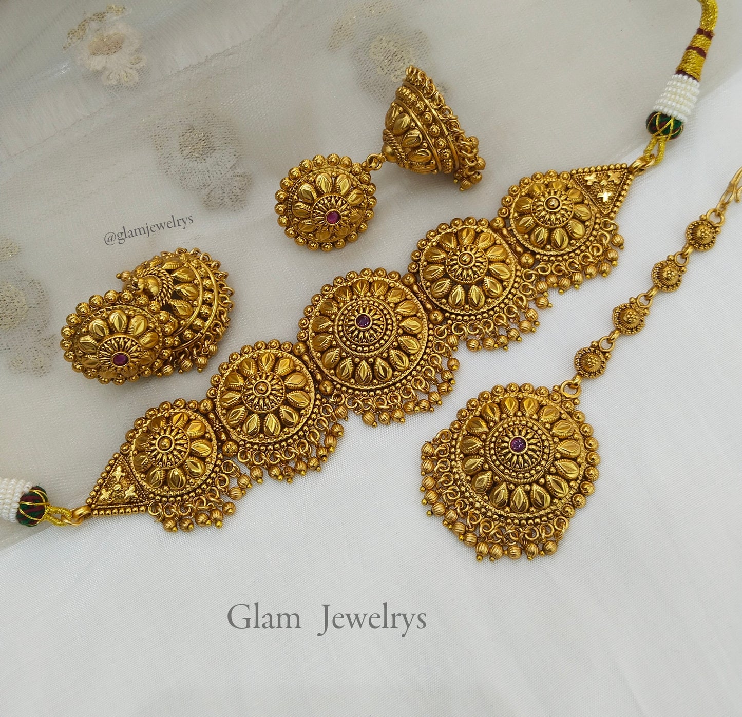 Gold Look Polki Choker Indian Punjabi Style Jewellery Selvi Set
