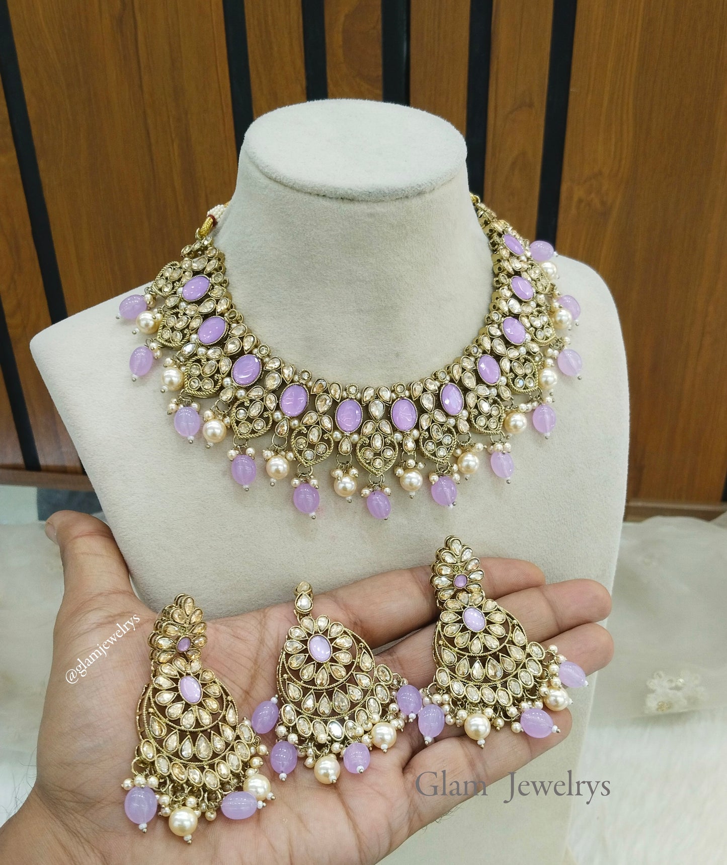 Lavender necklace set/ dark gold necklace Indian rasha jewellery set