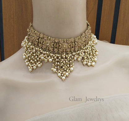 Choker Set Indian Antique gold Choker Siraj Jewellery
