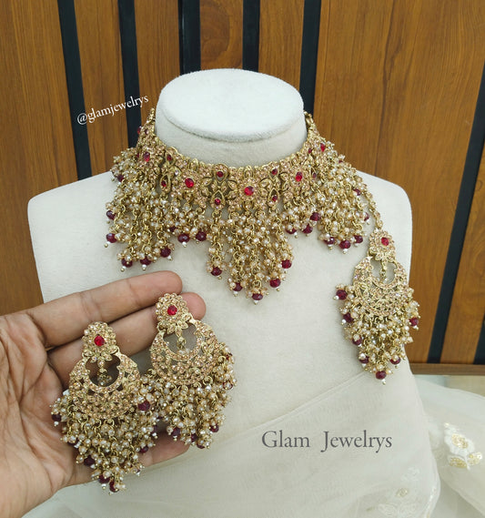 Maroon Choker Set Indian Choker Siraj Jewellery