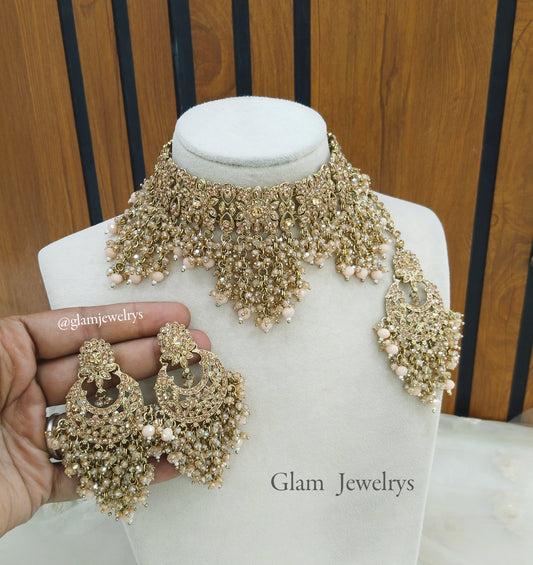 Peach  Choker Set Indian Choker Siraj Jewellery
