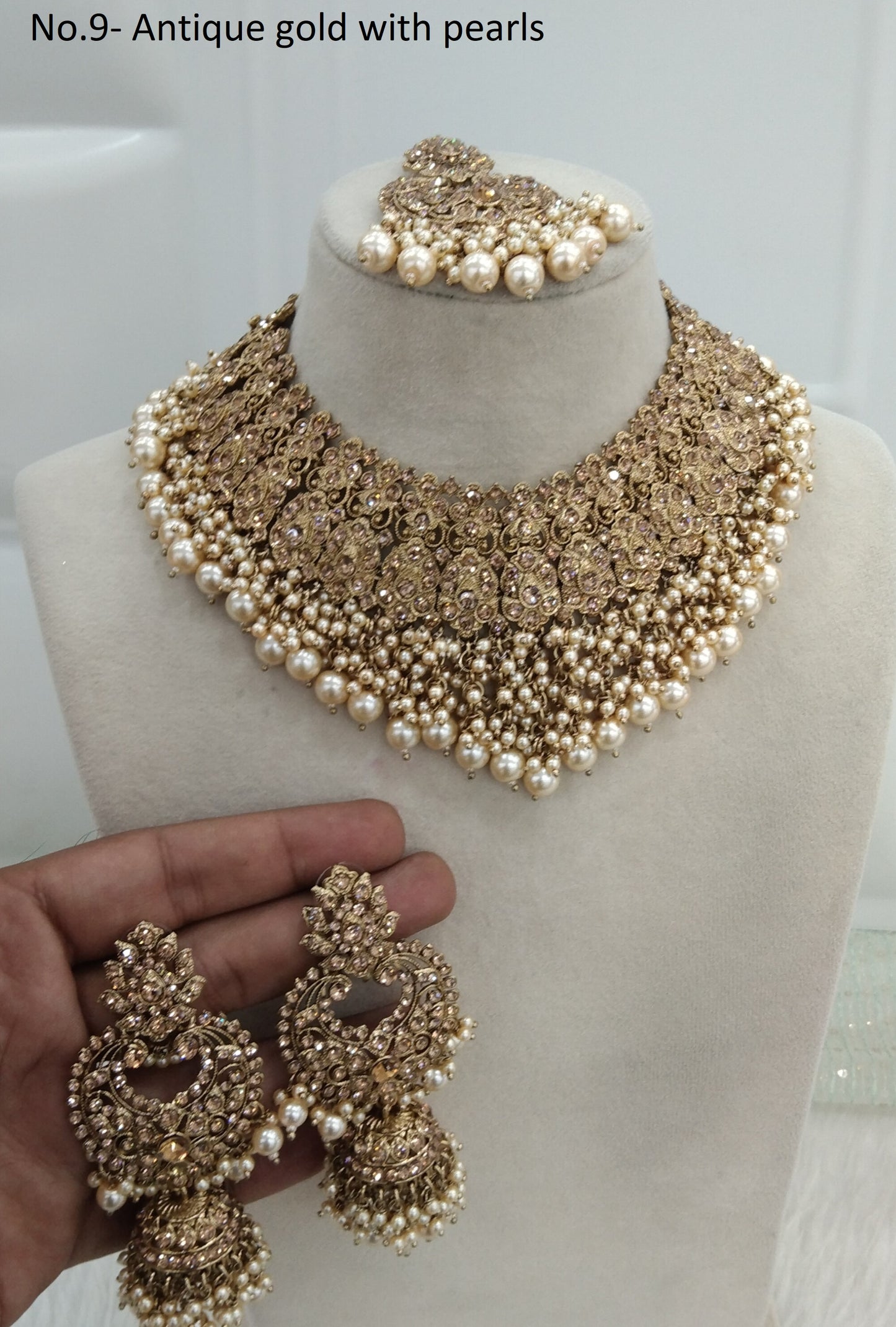 Antique Gold Bridal Necklace Indain Jewellery Shallu Set
