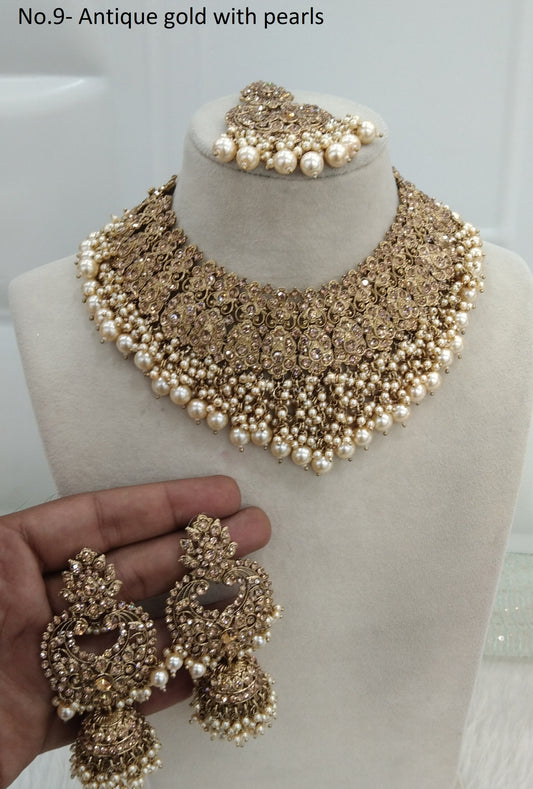 Antique Gold Bridal Necklace Indain Jewellery Shallu Set