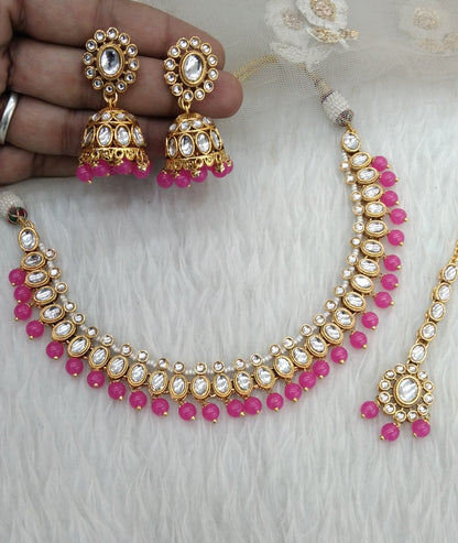 Indian Jewellery Hot Pink kundan Necklace Lisa set