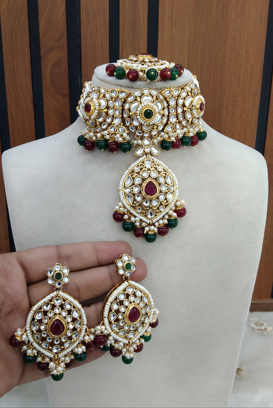 Maroon Green Indian  jewellery  kundan choker Raman  set