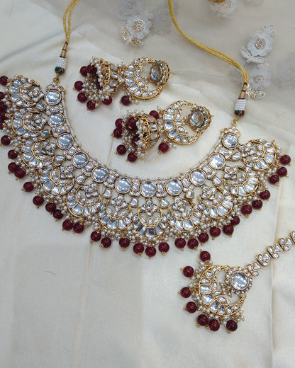 Indian Jewellery/Maroon Bridal Kundan necklace Lash Set