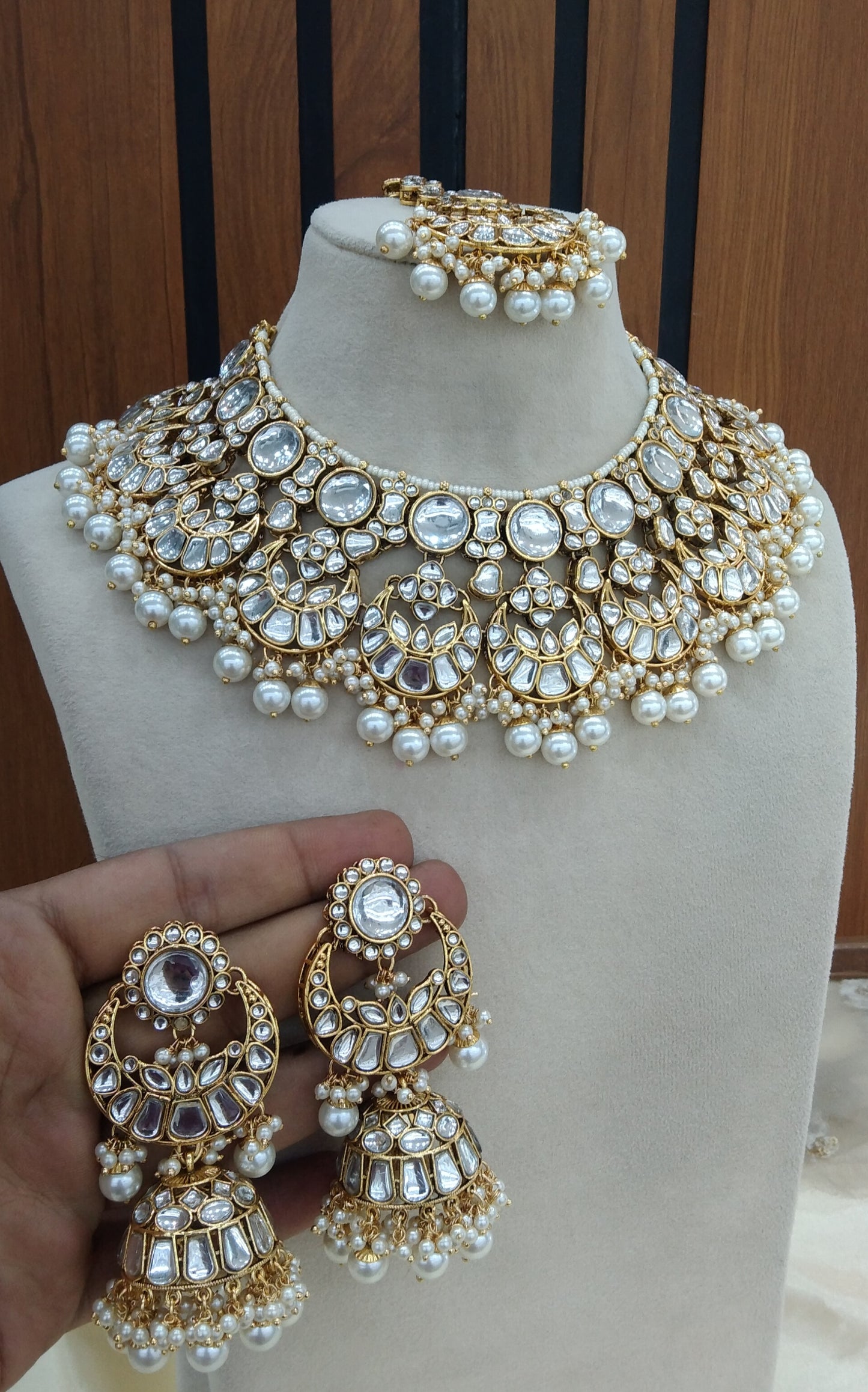 Indian Jewellery/ White Bridal Kundan necklace Lash Set