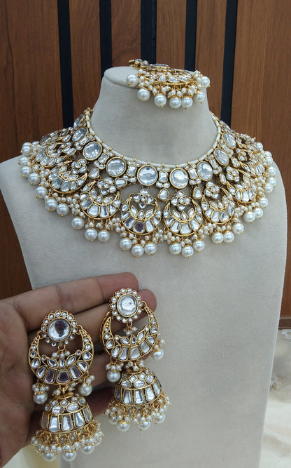 Indian Jewellery/ White Bridal Kundan necklace Lash Set