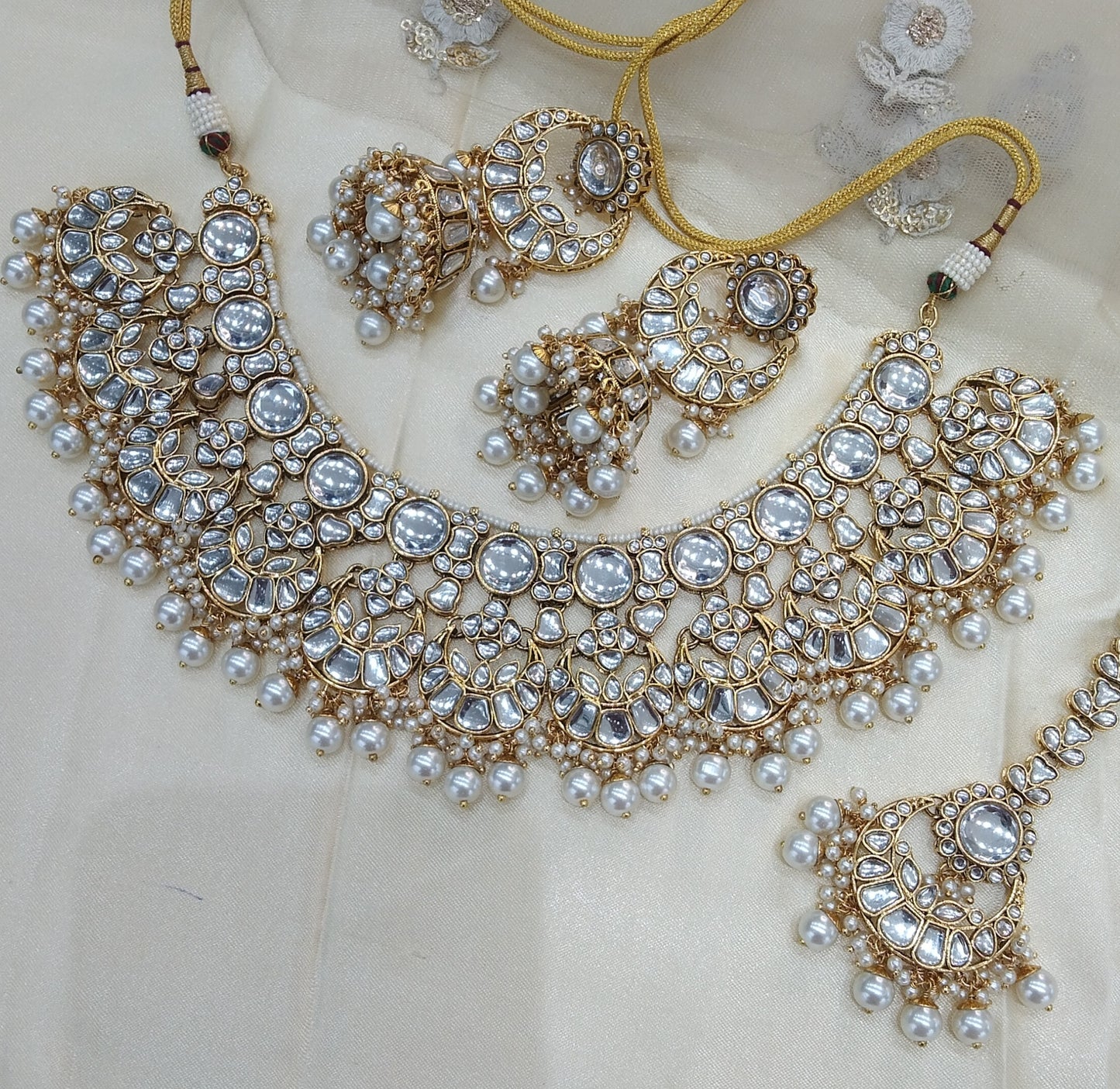 Indian Jewellery/ White Bridal Kundan necklace Lash Set