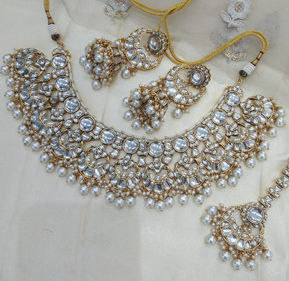 Indian Jewellery/ White Bridal Kundan necklace Lash Set