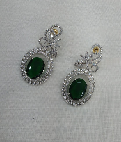 Green Silver Cubic Zirconia Diamonds Kiran Earrings Jewellery