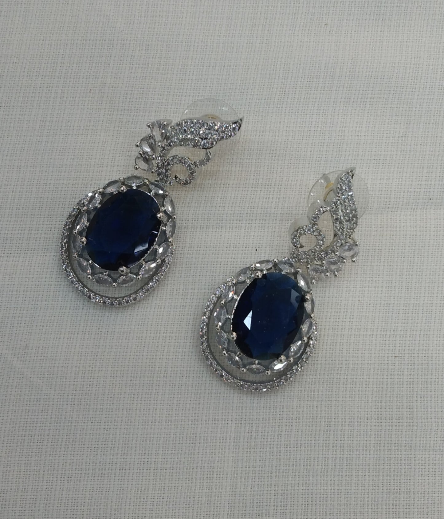 Blue Silver Cubic Zirconia Diamond Kiran Earrings