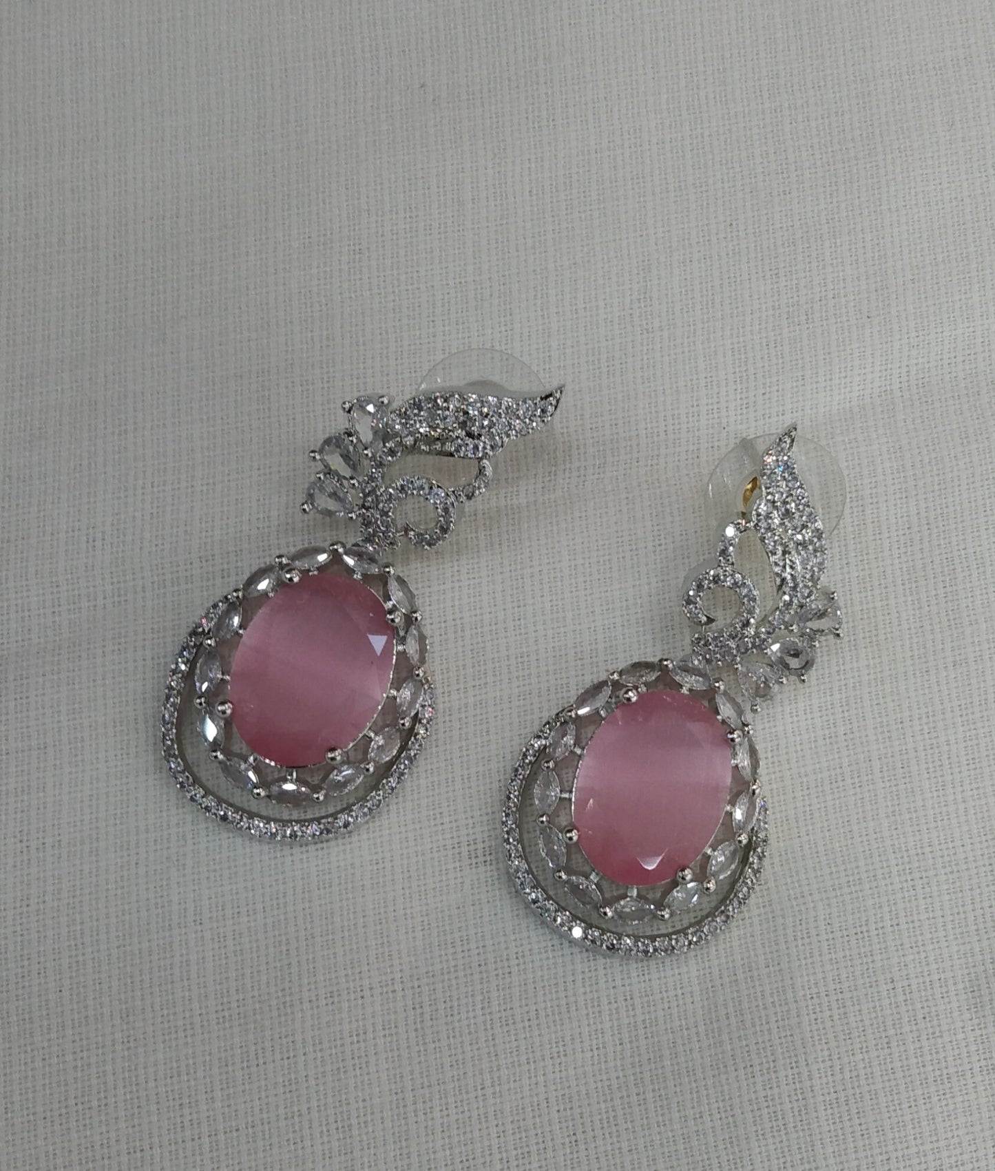 Pink Silver Cubic Zirconia Diamond Kiran Earrings