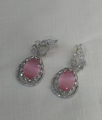 Pink Silver Cubic Zirconia Diamond Kiran Earrings