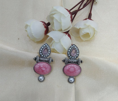 Pink Oxidized Metal Shweta Earrings