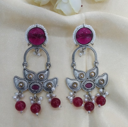 Majenta Oxidized Metal Shweta Bollywood Earrings Jewellery
