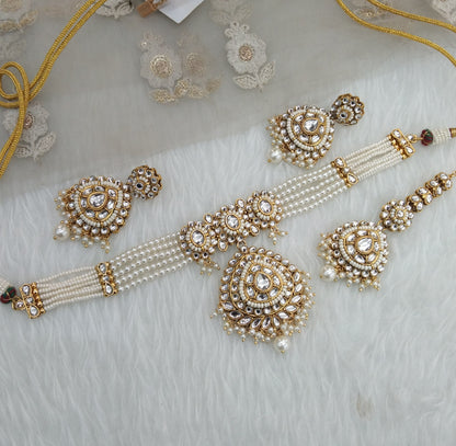White Indian Jewellery  Kundan choker Farhad Set