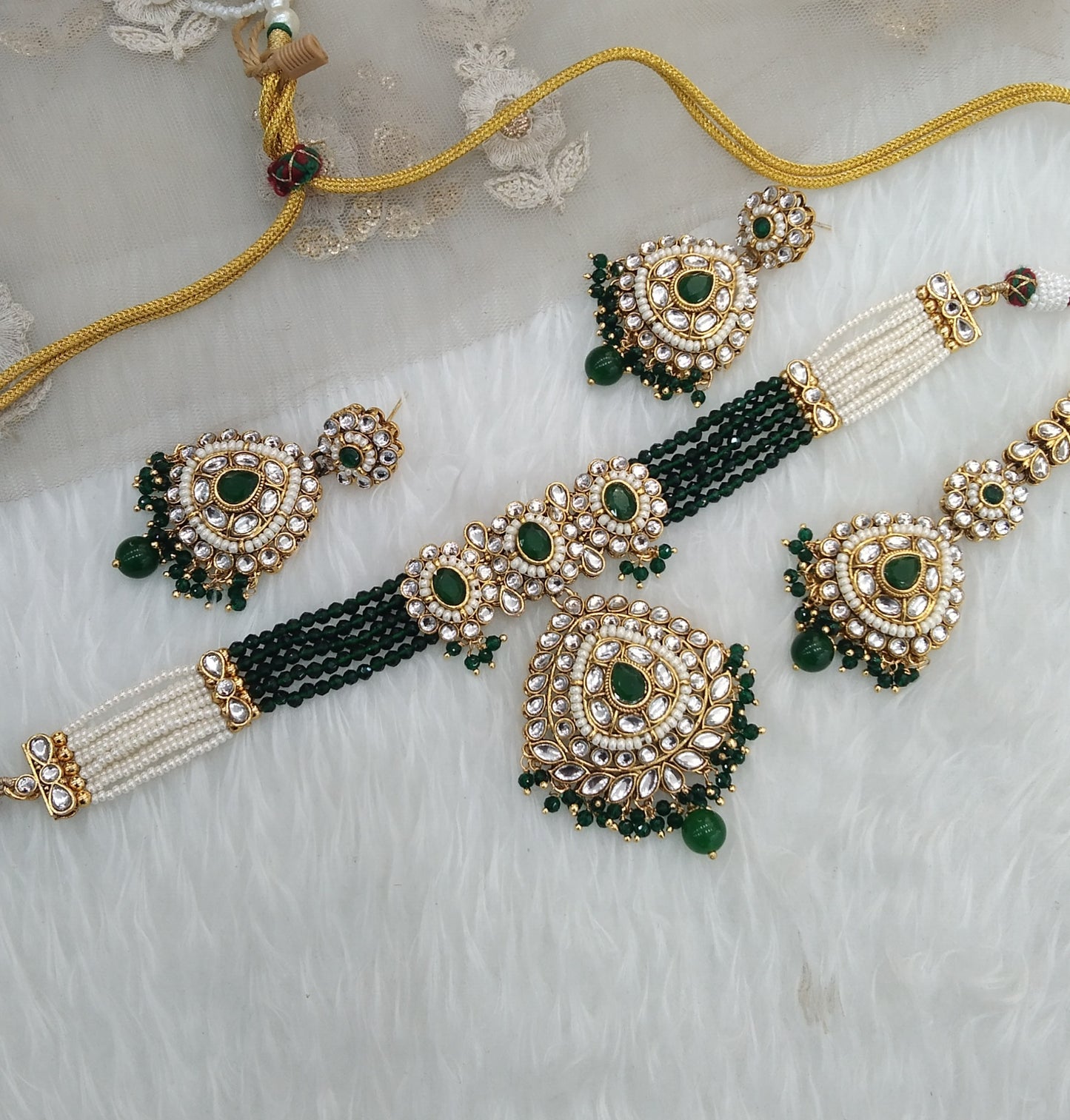 Green Indian Jewellery  Kundan choker Farhad Set