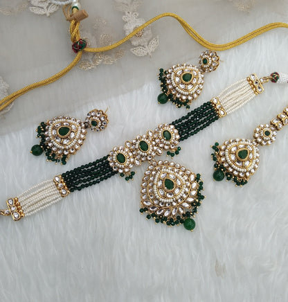 Green Indian Jewellery  Kundan choker Farhad Set