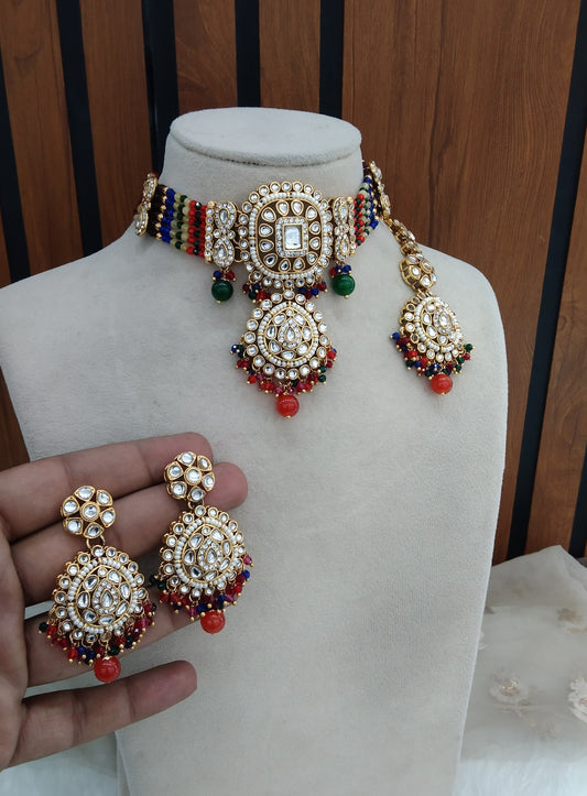 Multi Color Indian Jewellery  Kundan choker Lavani Set