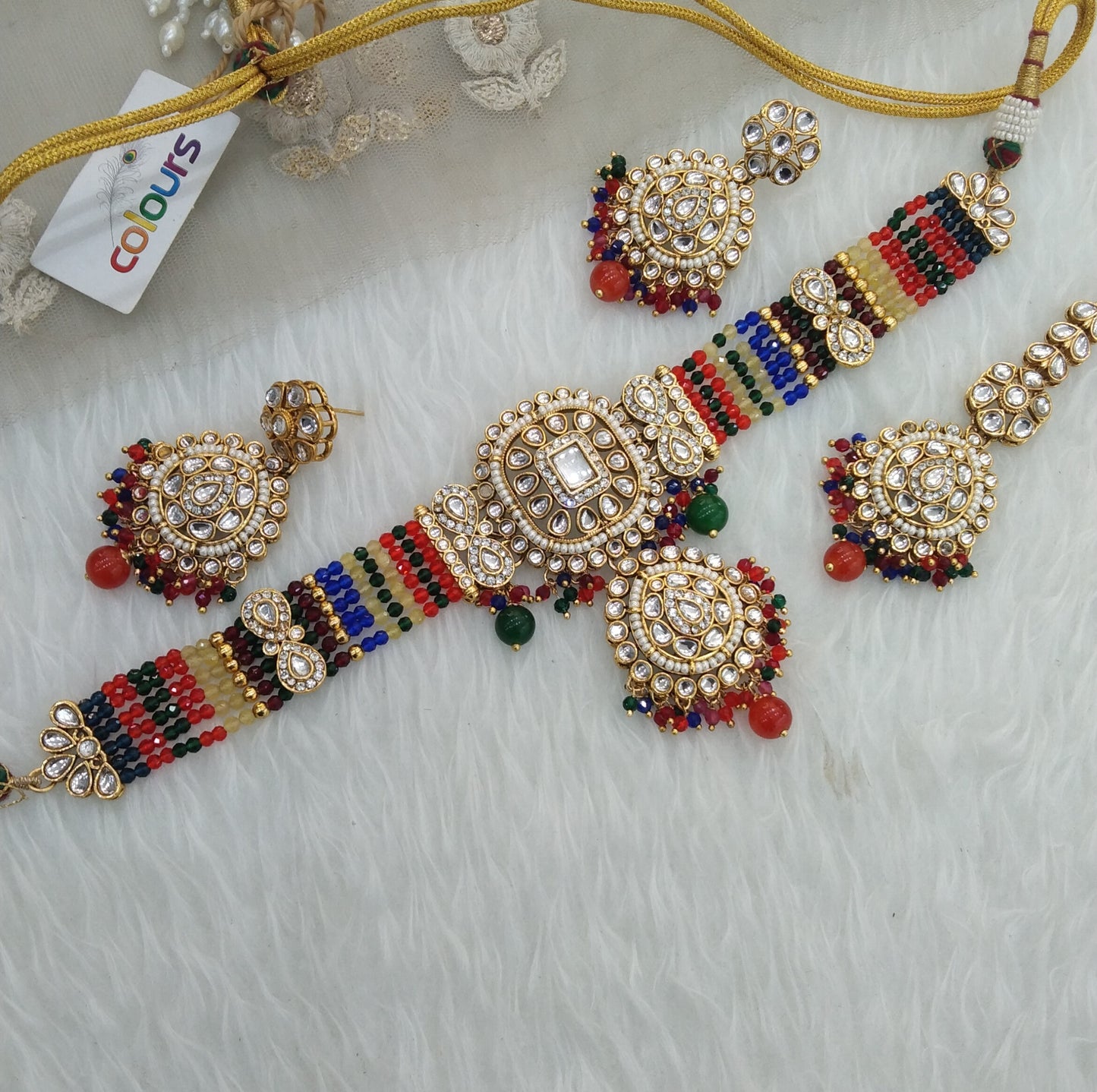 Multi Color Indian Jewellery  Kundan choker Lavani Set