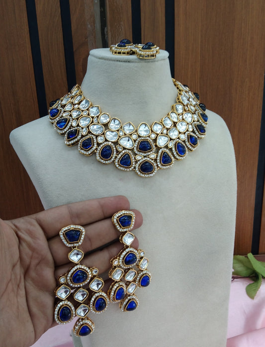Blue Kundan Necklace Jewellery Evan Set