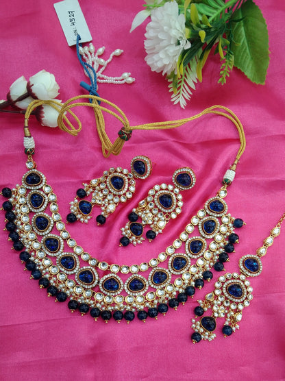 Blue Kundan Necklace Jewellery ekadath Set