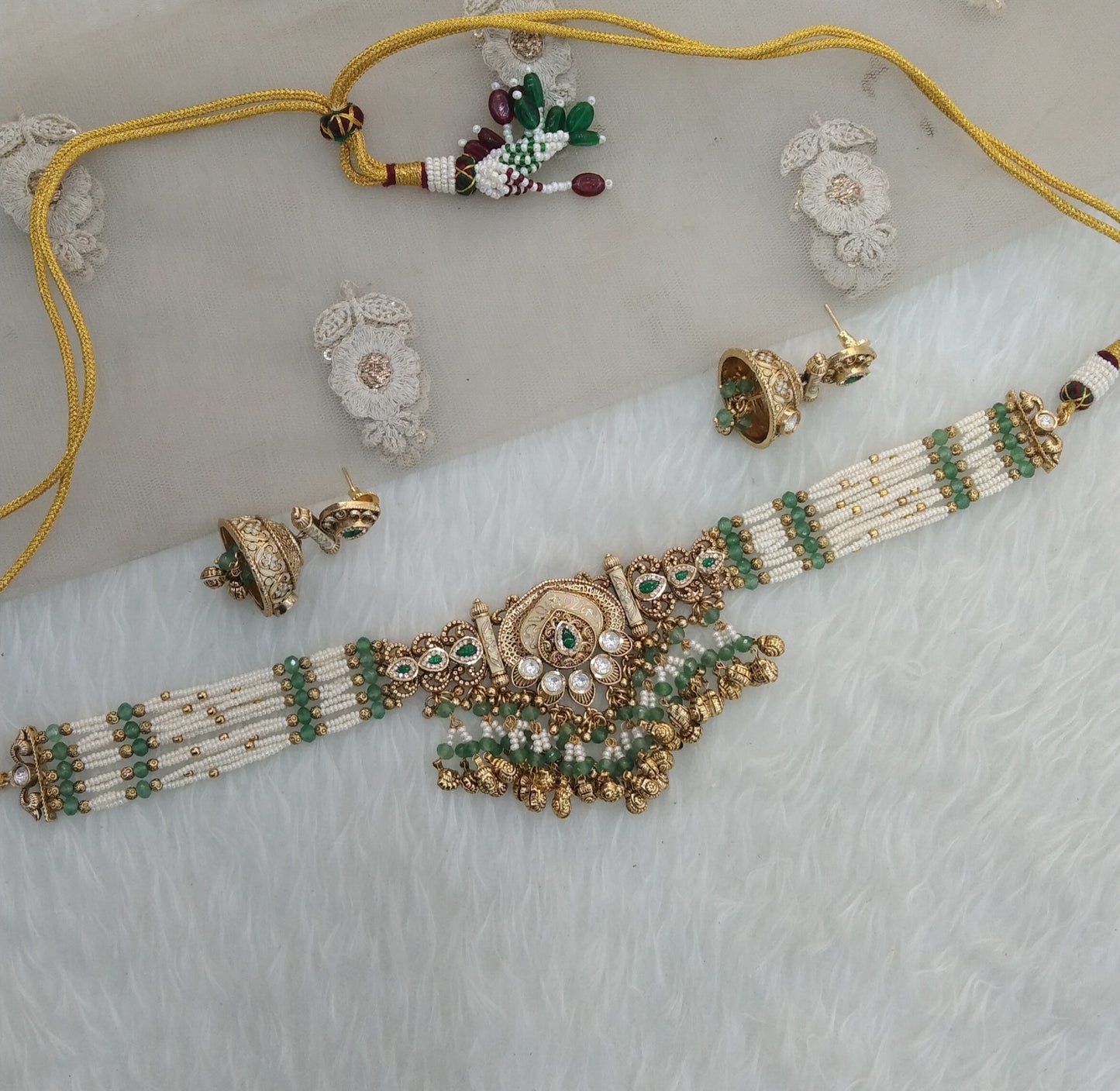 Sage Green Polki Kundan Choker Jewellery Jashan Set