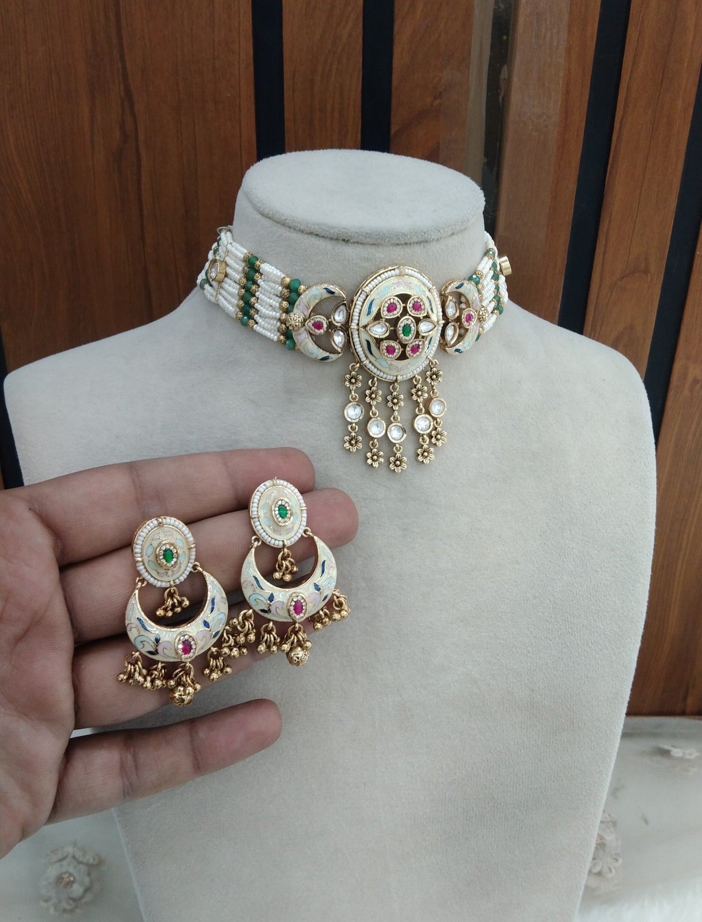 Multi color Polki Kundan Choker Jewellery Jashan Set