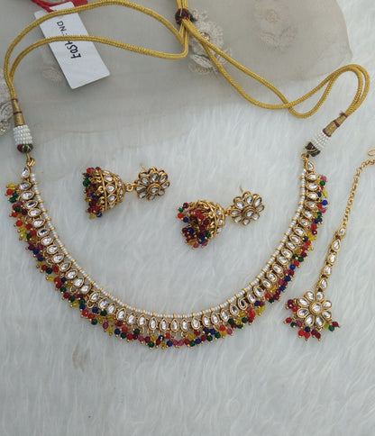 Multi color Kundan Necklace Jewellery Kamal Set