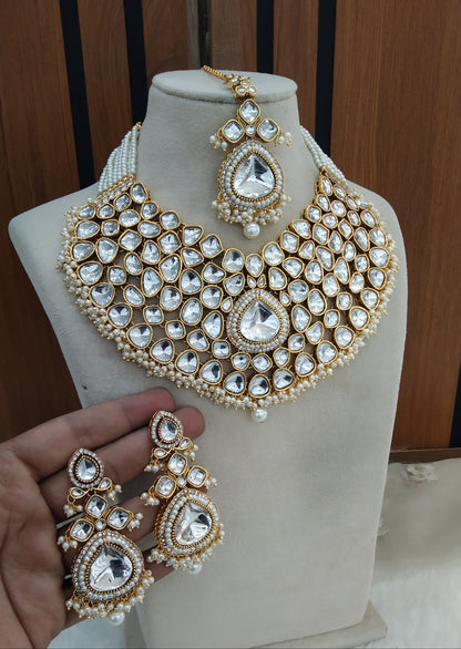 White Kunden Bridal Necklace Jewellery Aadit Set