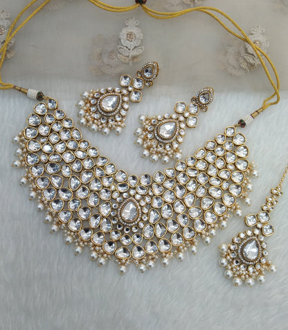 Gold White Bridal Necklace Jewellery Kadir Set