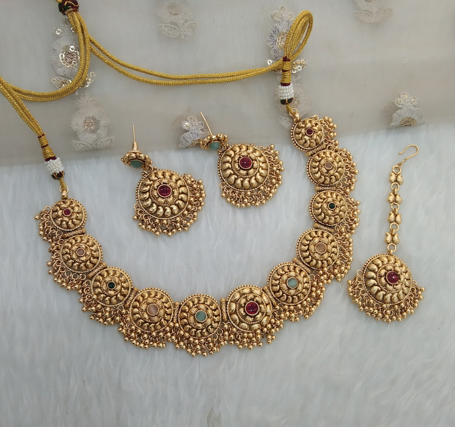 Multi Colour Gold polki necklace set Indian Irya Jewellery