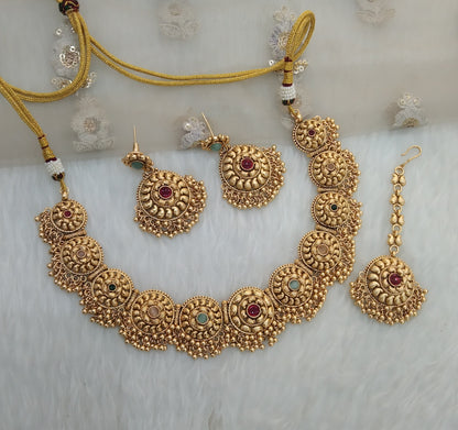Multi Colour Gold polki necklace set Indian Irya Jewellery