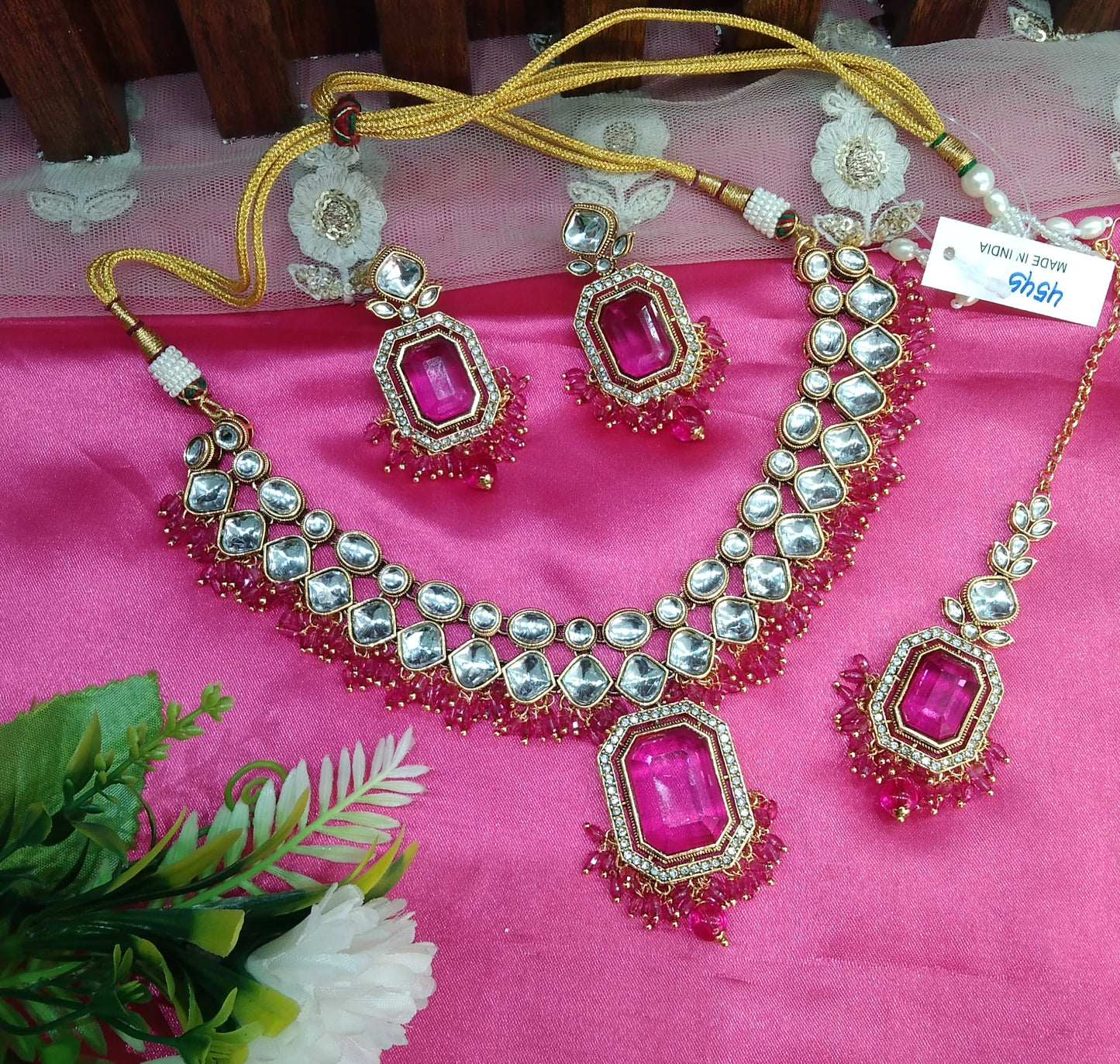 Rani Pink Kundan Necklace Indian Jewelry Legend Set