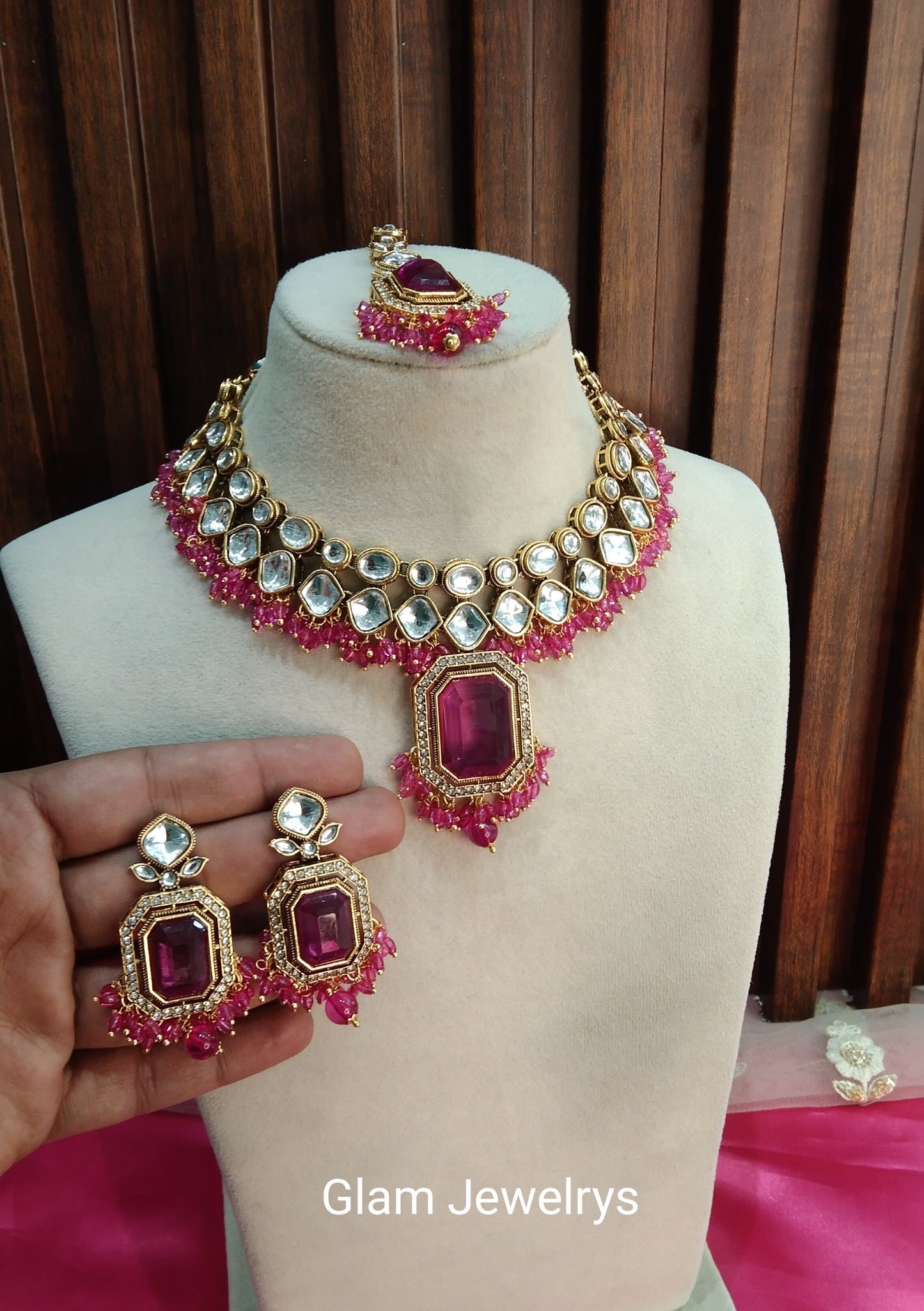 Rani Pink Kundan Necklace Indian Jewelry Legend Set