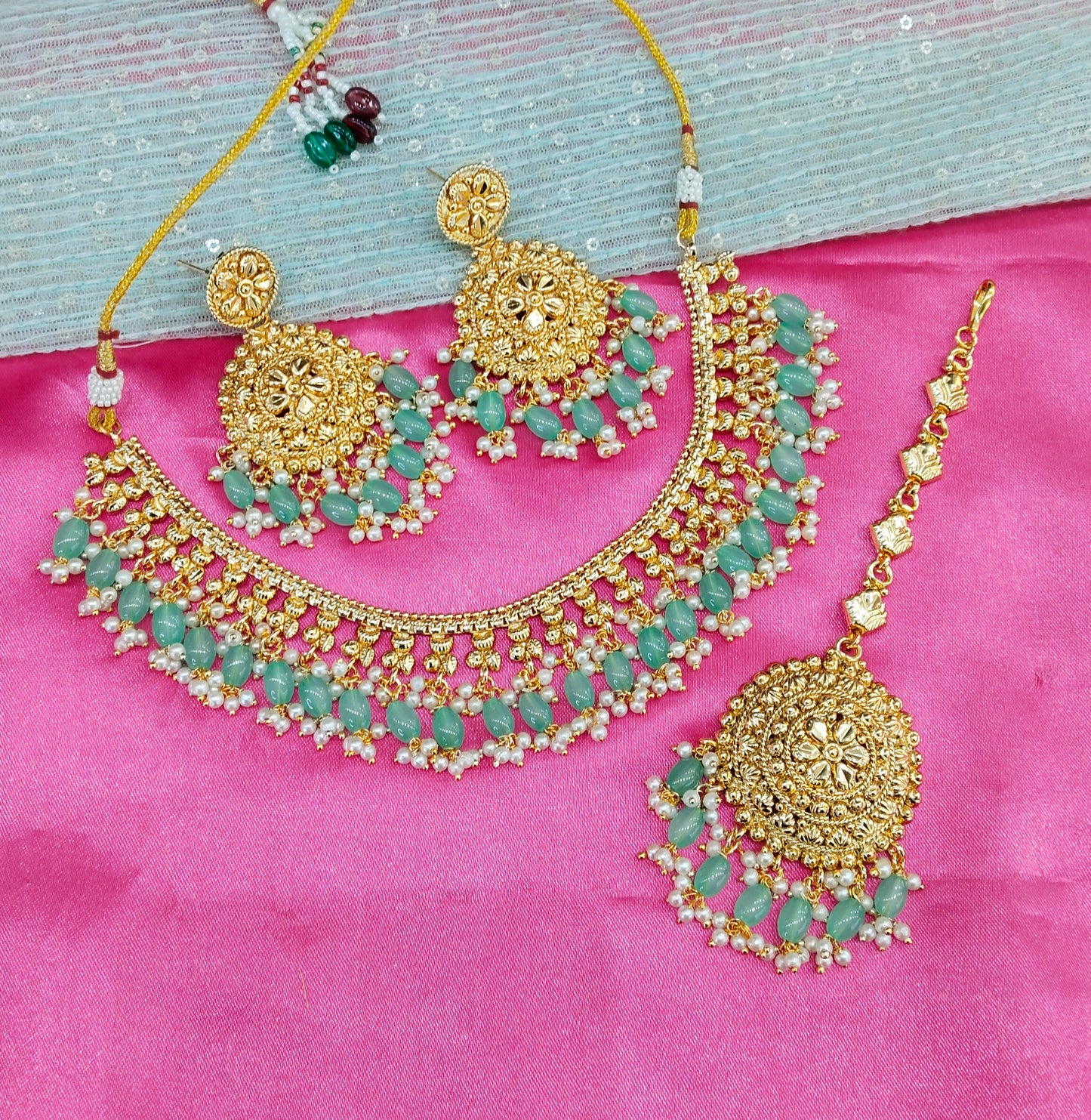 Sage Green Gold Look Punjabi Style Necklace Indian Jewellery Asha Set