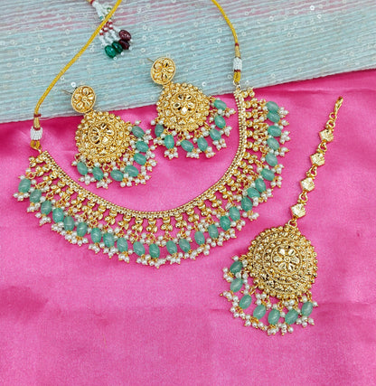Sage Green Gold Look Punjabi Style Necklace Indian Jewellery Asha Set