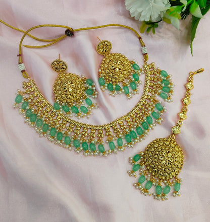 Sage Green Gold Look Punjabi Style Necklace Indian Jewellery Asha Set