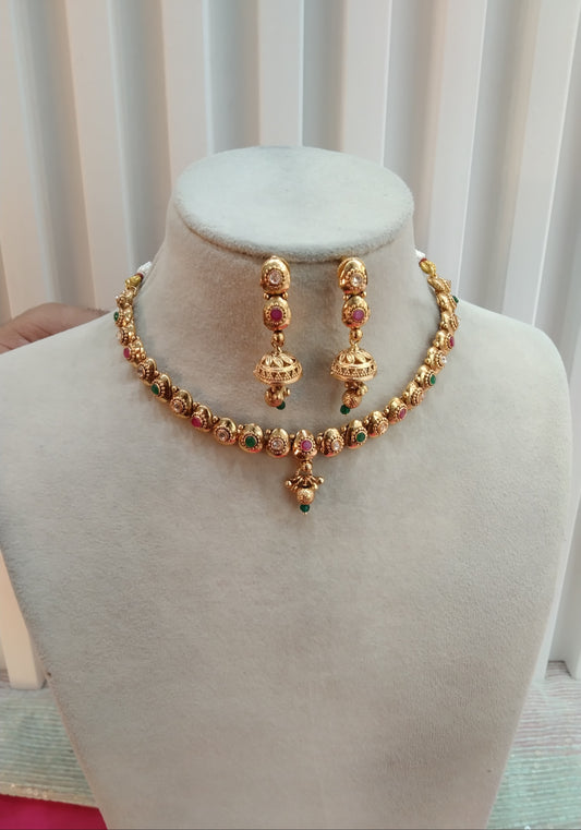 Ruby Green Gold Polki Jhumki Necklace Indian Jewellery Delta Set