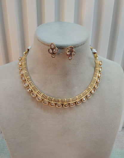Gold Polki Necklace Indian Jewellery Delta Set
