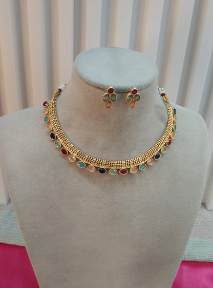 Multi Color Gold Polki Necklace Indian Jewellery Delta Set