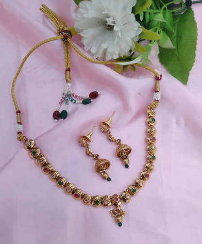 Ruby Green Gold Polki Jhumki Necklace Indian Jewellery Delta Set