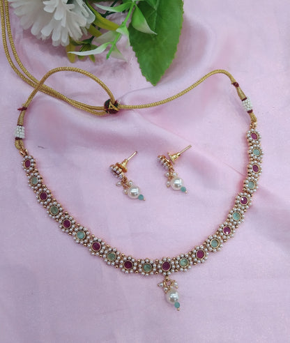 Ruby Pastel Gold Polki Necklace Indian Jewellery Delta Set