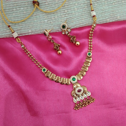 Ruby Green Gold Polki Jhumki Necklace Indian Jewellery Delta Set
