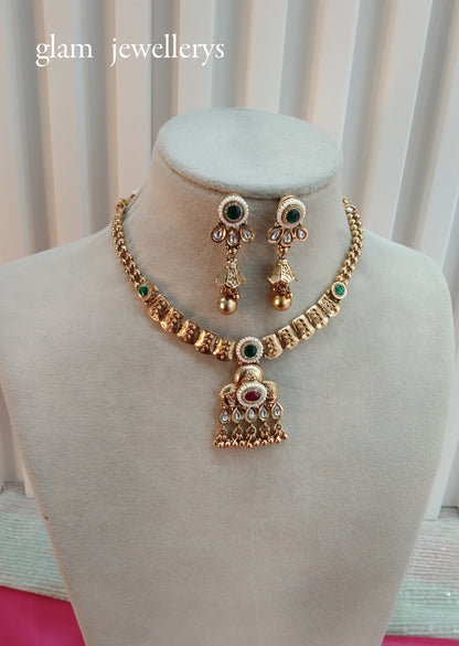 Ruby Green Gold Polki Jhumki Necklace Indian Jewellery Delta Set