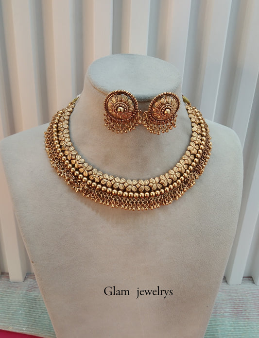 Gold Polki Necklace Indian Jewellery Delta Set