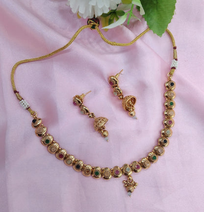 Multi Color Gold Polki Jhumki Necklace Indian Jewellery Delta Set