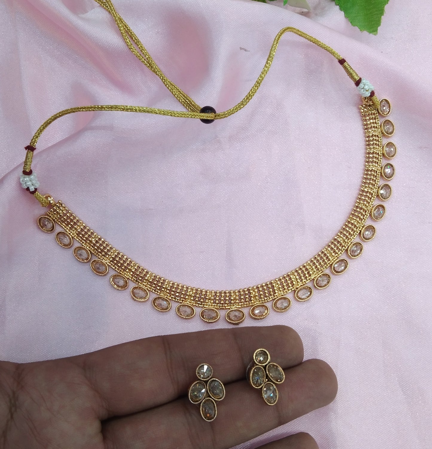 Gold Polki Necklace Indian Jewellery Delta Set
